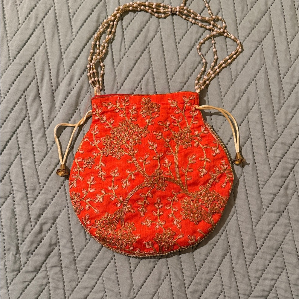 Vibrant Orange Embroidered Mini Bag